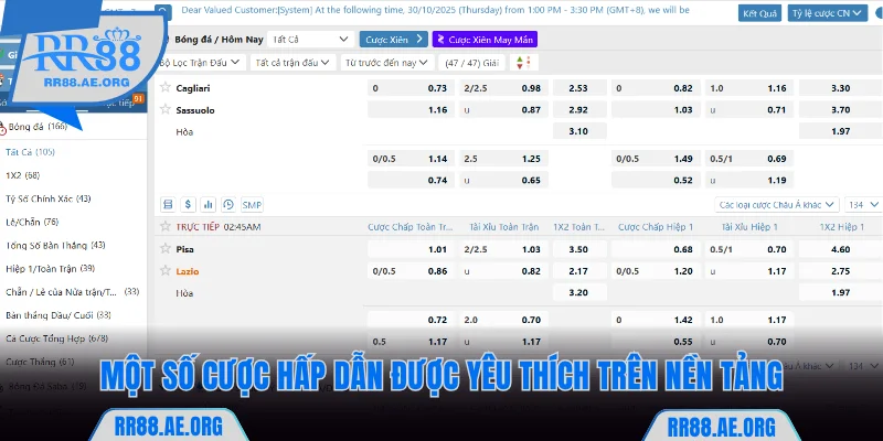 Một số cược hấp dẫn được yêu thích trên RR88