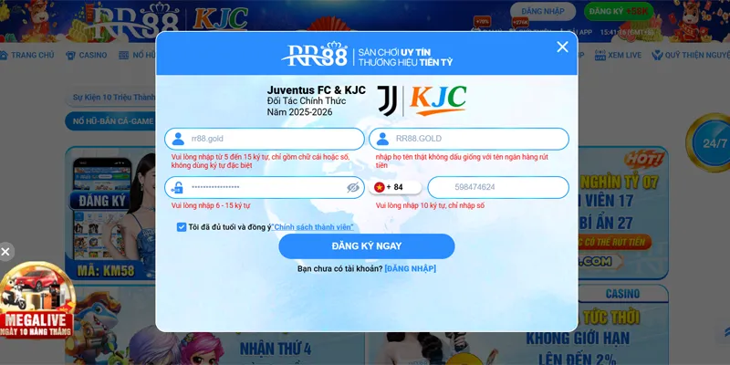 Rà soát lại thông tin đăng ký RR88 và chấp nhận điều khoản 